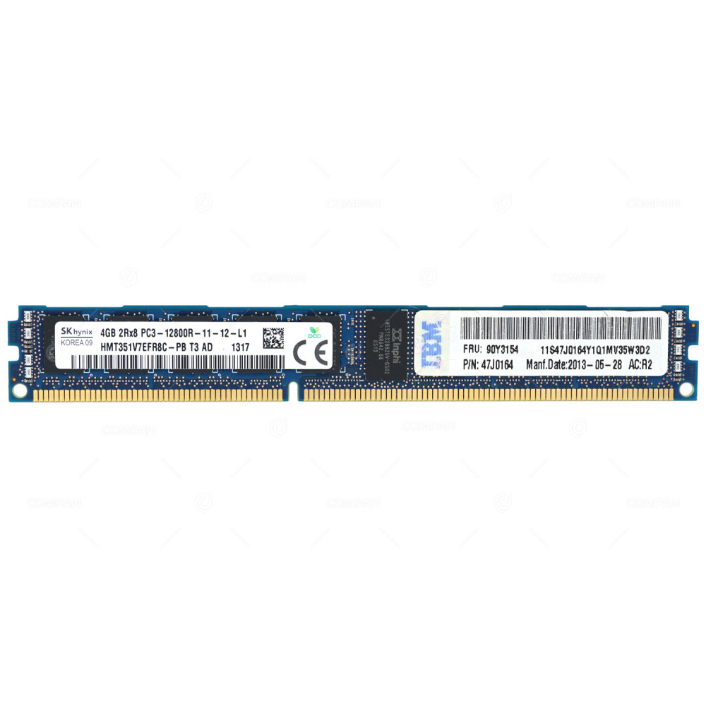 90Y3154 IBM 4GB 2RX8 PC3 12800R DDR3 MEMORY FOR HS BLADE SERVER 47J0164, M392B5273DH0-CK0, HMT351V7EFR8C-PB